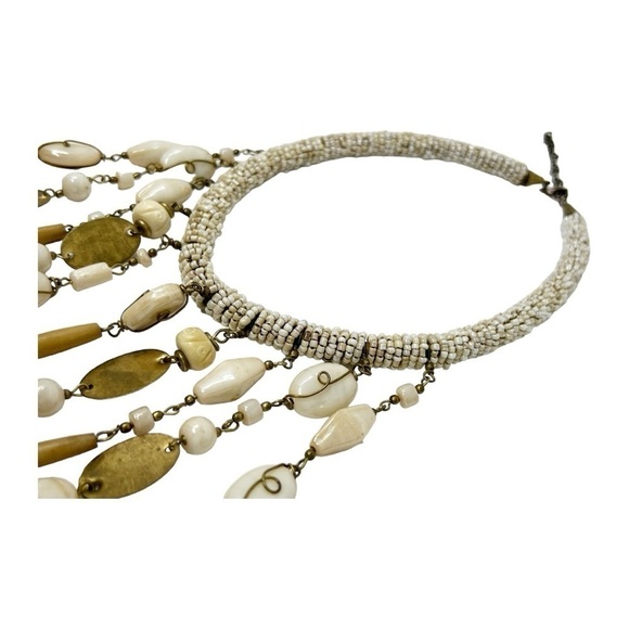 Vintage Bohemian Chic Seed, Glass Beads, Wood and Metal Bib Necklace - Picture 4 of 7